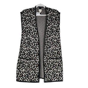 Chicos Cardigan Sweater Vest Womens Size 1 Small Black Brown Animal Print Luxe